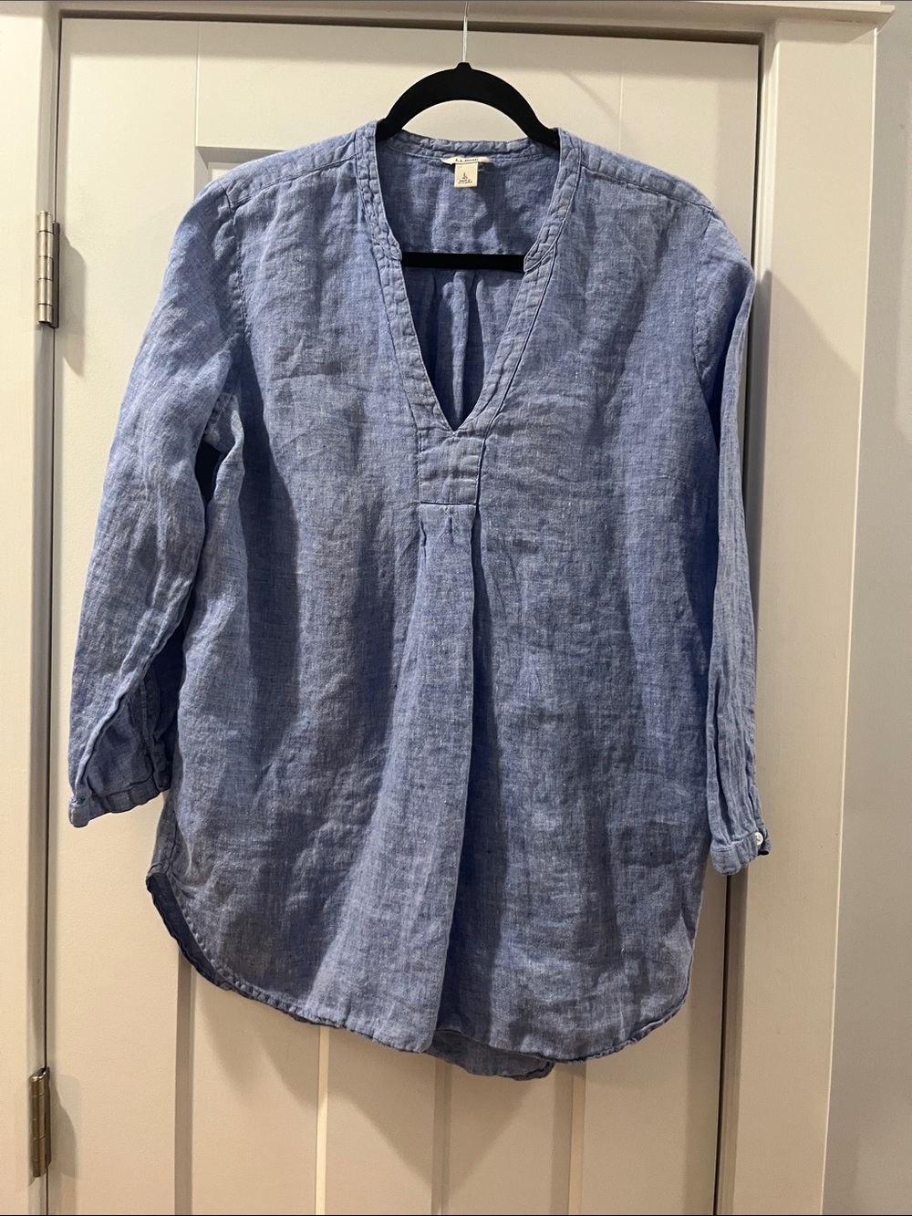 Linen LL Bean Blue Women's Tunic Blouse Shirt EUC large